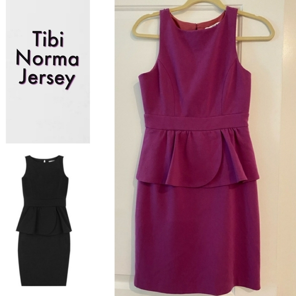 Tibi Norma Chic Jersey Knit Peplum Dress Casual Office Barbiecore Spring Luxury - Picture 2 of 16
